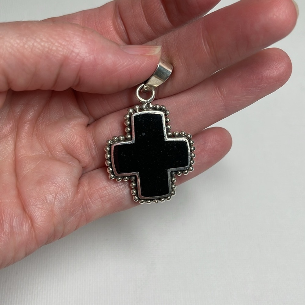 Sterling Silver and Onyx Cross Pendant - Picture 4 of 5